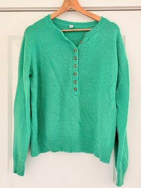 Bright Green Button-Front Henley Sweater